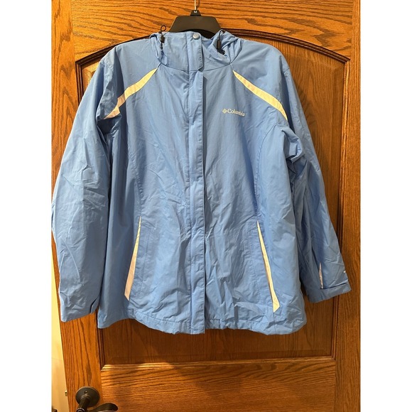 Columbia Womens Interchange Jacket 1X Hooded Raincoat Active Outdoor Blue - Picture 1 of 6